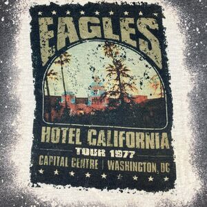 Eagles Hotel California Tour 1977 Mens XL Bleach Splatter Graphic Band T Shirt